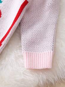 Baby Girl Strawberry Pattern Contrast Trim Raglan Sleeve Knit Jumpsuit - Baby Pink - View 5