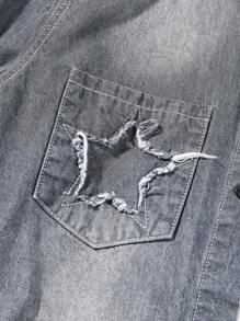 Manfinity Homme Men Ripped Denim Shirt Without Tee - Grey - View 6