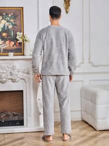 Hombres Conjunto de pijama de manga raglán de franela - Gris - View 2