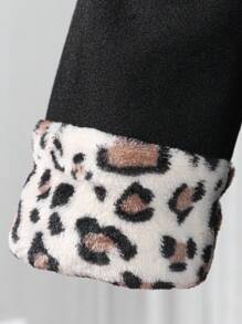 SHEIN Tween Girl Leopard Pattern Hooded Overcoat - Black - View 3