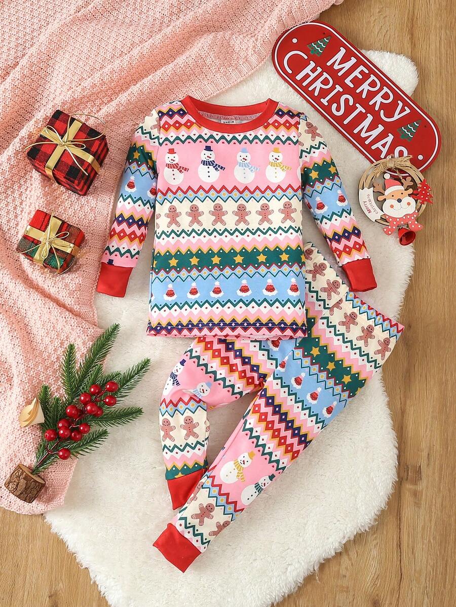 Baby Girl Christmas Print Snug Fit PJ Set - Multicolor - View 1