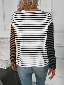 SHEIN LUNE 條紋印花落肩T恤 - 彩色 - 查看 2