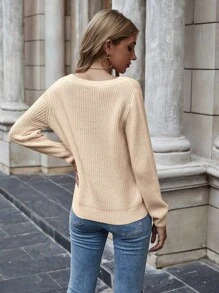 EMERY ROSE Chất rắn Đồ đan Ribbed Áo len - Màu be - Xem 2