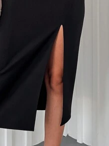 RueChic 素色高衩吊帶洋裝