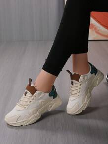 Women's Chunky Sneakers – Sporty Casual Elevator Shoes - Beige - View 2