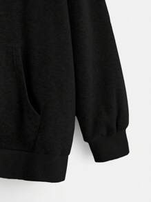 SHEIN EZwear Plus Size Zip Up Drawstring Thermal Lined Sweatshirt - Black - View 3