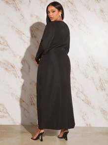 SHEIN SXY Talla grande Abrigo en contraste con diamante de imitación con parte delantera abierta - Negro - Ver 2