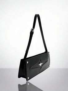 SHEIN ICON Túi đeo vai phong cách Punk dành cho nữ có dây đeo có thể điều chỉnh, khóa kéo và chất liệu da PU, màu đen đơn giản - màu đen - Xem 3