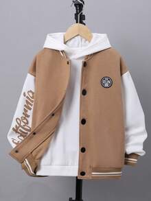 SHEIN 男大童字母圖案補丁細節雙色學院風夾克無連帽衫 - 彩色 - 查看 6