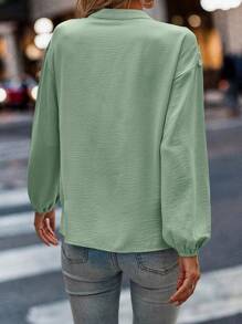 SHEIN LUNE Guipure Lace Insert Lantern Sleeve Blouse - Green - View 2