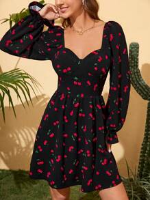 Soleia 櫻桃圖案雞心領口洋裝 - 彩色 - 查看 3