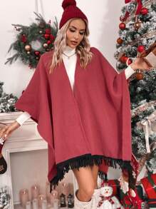 SHEIN LUNE Cárdigan con mangas tipo murciélago y bajo con flecos