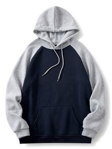 男士摩托車和字母圖案插肩袖抽繩加絨內裏連帽衫 - 彩色 - 查看 2