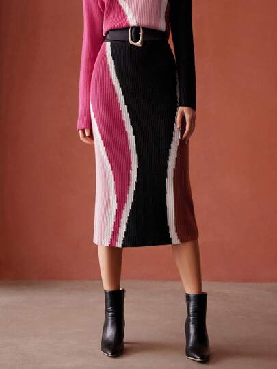 MOTF PREMIUM Falda de punto de color combinado