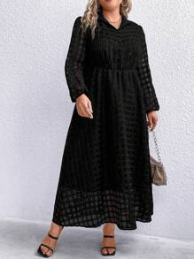 SHEIN LUNE Plus Plaid Pattern Lantern Sleeve Shirt Dress - Black - View 1