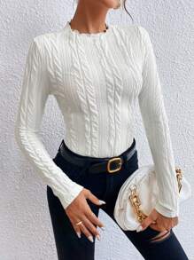 SHEIN Frenchy Solid Mock Neck Bodysuit - White - View 1