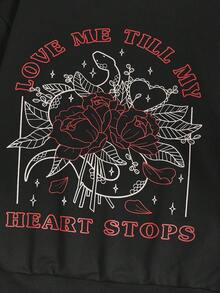 VikiLester Slogan Floral Graphic Sweatshirt - Black - View 4