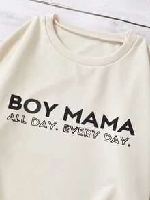 SHEIN LUNE 標語圖案落肩袖運動衫 - 杏色 - 查看 3