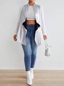 SHEIN LUNE Plus Waterfall Collar Open Front Vest Coat - Silver - View 5