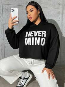 SHEIN EZwear Áo nỉ tay rớt vai cỡ lớn in chữ - màu đen - Xem 5