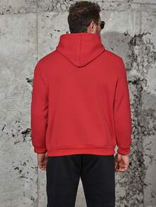 Manfinity LEGND Men Plus Angel & Letter Graphic Drawstring Hoodie - Red - View 2