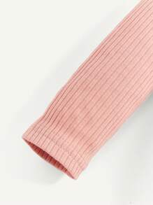 Cozy Pixies Baby Girl Turtleneck Lettuce Trim Ribbed Knit Tee - Pink - View 5