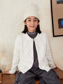 SHEIN 男大童素色前排扣開襟衫 - 白色 - 查看 6