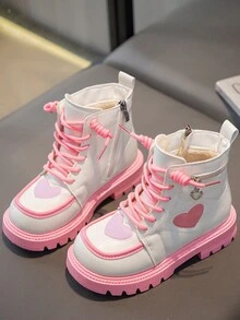 女孩濃烈香調和時尚長毛絨靴子,可愛心裝飾用品,冬天 - 米色 - 查看 5