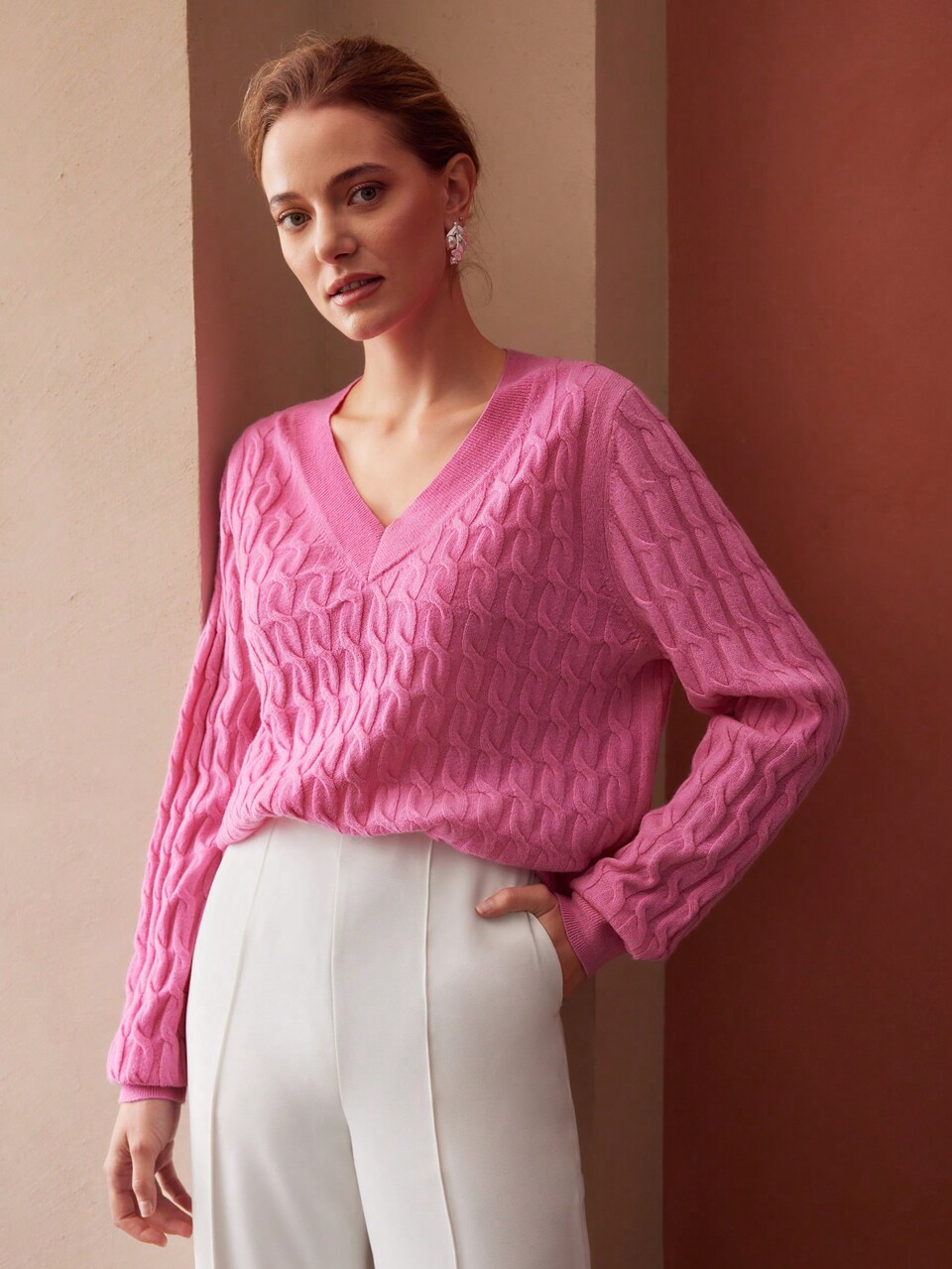 CASHMERE WOOL CABLE KNIT SWEATER