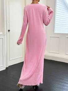 SHEIN Essnce Solid Ribbed Knit Bodycon Dress - Pink - View 2