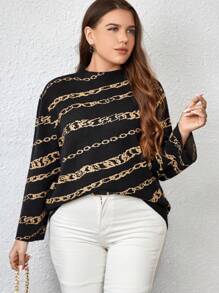 EMERY ROSE Talla grande Jersey con patrón de cadena de cuello alto - Negro - Ver 4