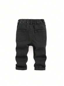 SHEIN 男嬰破洞彈性腰帶牛仔褲 - 黑色 - 查看 2