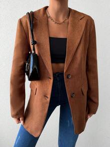 RueChic Lapel Neck Flap Detail Single Breasted Blazer - Camel - View 5