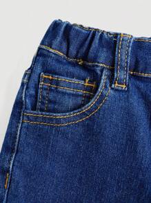 SHEIN Leap Crew Young Girl Slant Pocket Ruched Jeans - Medium Wash - View 4