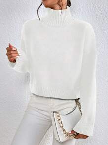EMERY ROSE 高領落肩袖套頭毛衣 - 白色 - 查看 6