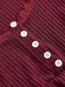 ROMWE Scoop Neck Peplum Hem Tee - Burgundy - View 2