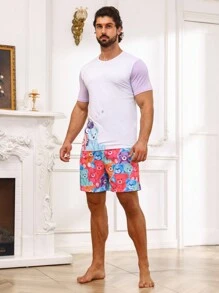 男士卡通圖案睡衣套裝 - 彩色 - 查看 1