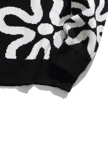 Men Floral Pattern Sweater - Black - View 5
