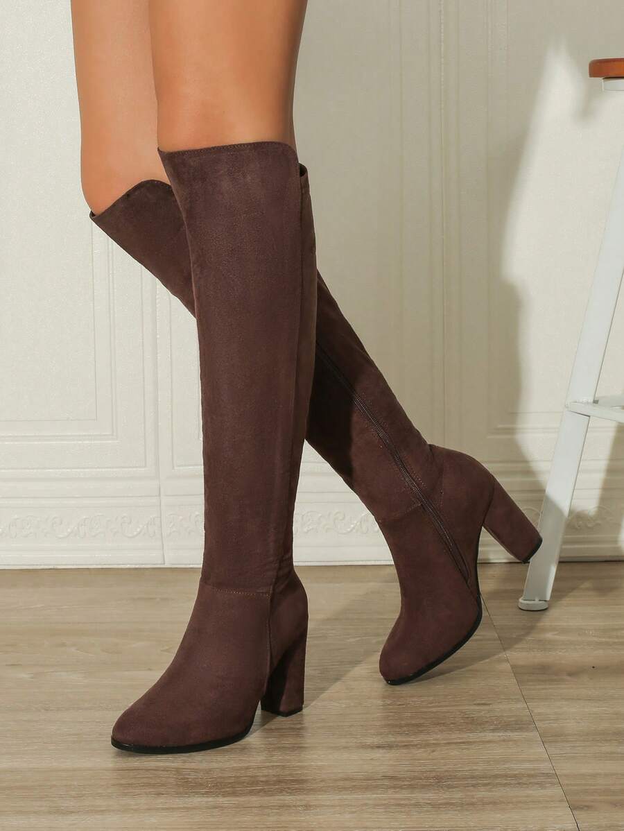 Winter Boots for Women Knee High Zipper Women Leather Keep Shoes Heel Vintage Round Boots Toe Warm Boots women's boots Thigh High Cowboy Boots for Women Size 11 (Brown, 41
