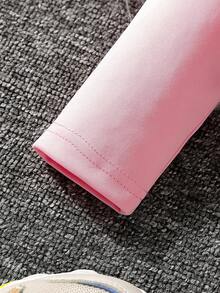 SHEIN 女小童字母圖案插肩袖T恤和運動褲 - 粉色 - 查看 5