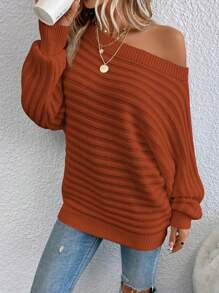 EMERY ROSE Boat Neck Batwing Sleeve Sweater In Fall/Winter - Rust Brown - View 7