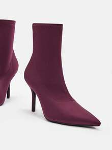 SheIn BIZ 女性時尚彈力靴帶細高跟鞋 - 酒紅色 - 查看 5