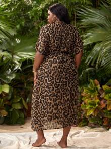 SHEIN Slayr Summer Beach Plus Leopard Print Belted Kimono