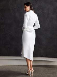 MOTF PREMIUM GATHERED BLAZER MIDI DRESS - White - View 5