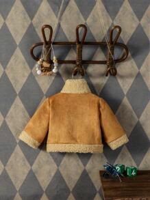 SHEIN 女嬰拼接邊毛絨內襯單排釦仿麂皮外套 - 棕色 - 查看 2