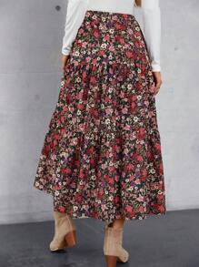 EMERY ROSE Allover Floral Print Ruffle Hem Skirt - Red Violet - View 2