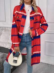 SHEIN LUNE Cappotto tie dye spalle cadenti dettaglio patta spalle cadenti tasca con patta - Multicolore - Visualizzare 3