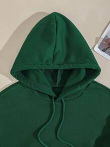 INAWLY Kangaroo Pocket Drawstring Hoodie & Sweatpants - Dark Green - View 4