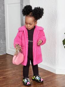 SHEIN 女嬰雙口袋搖粒絨外套 - 玫紅色 - 查看 3