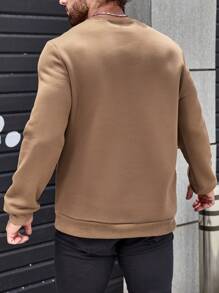 Manfinity Homme Hombres Sudadera unicolor de cuello redondo con forro térmico - Marrón - Ver 2